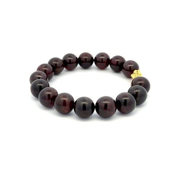 18K Gold Piyao Pixiu Dragon Bracelet Gemstones Garnet 10mm January Birthstones - Picture 5 of 5